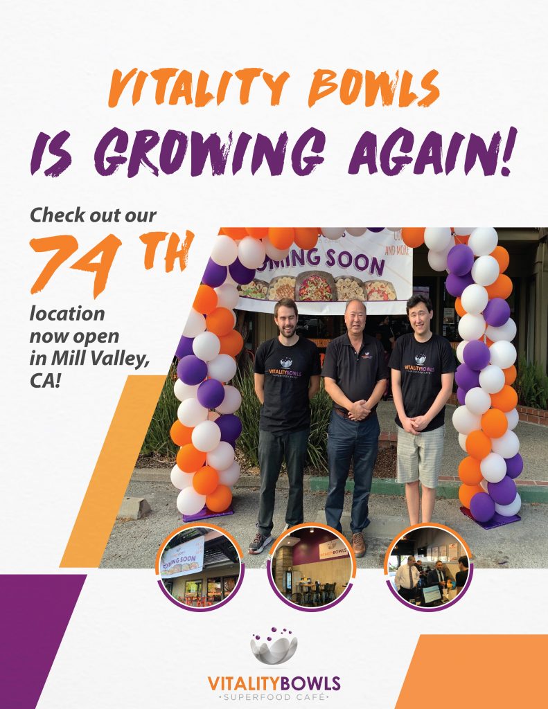 Vitality Bowls is growing again.  Check out our 74th location now open in Mill Valley, CA!